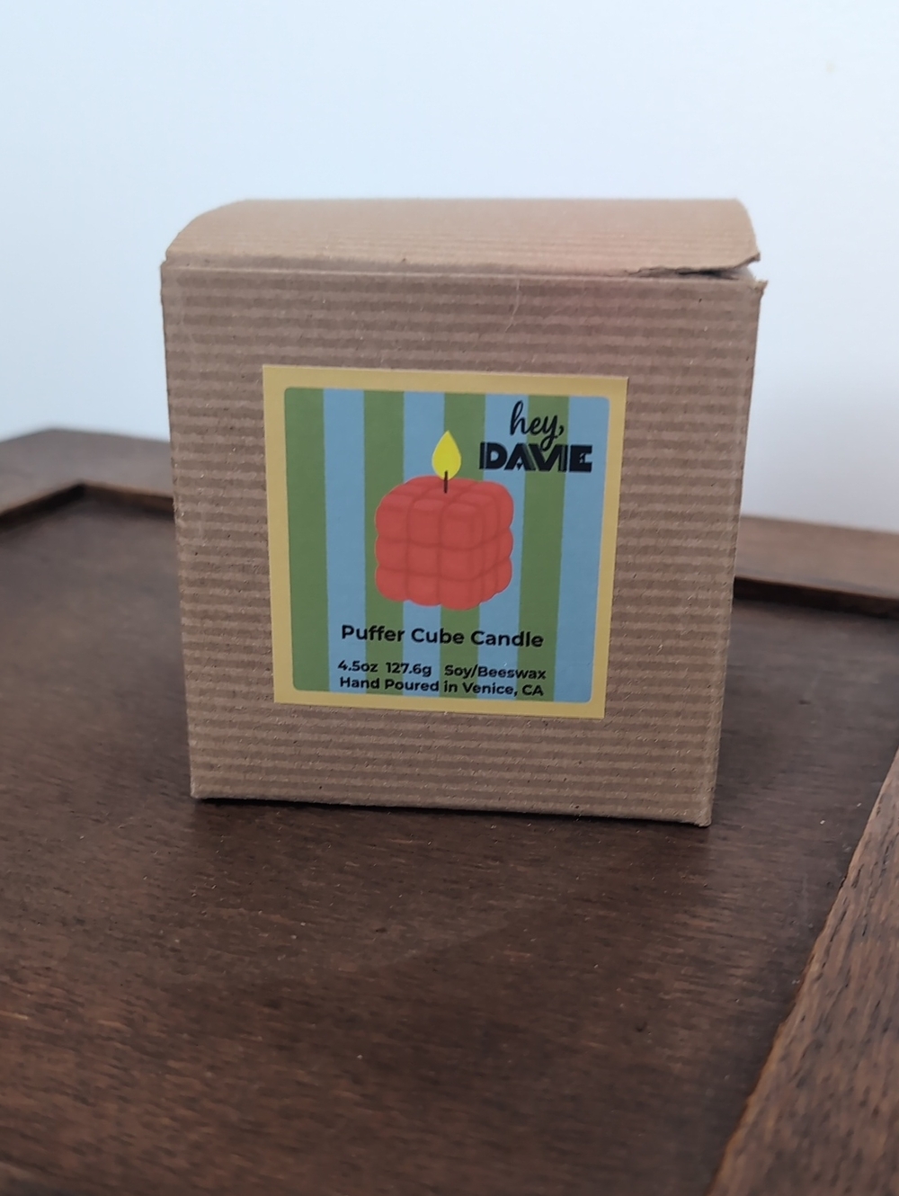 NWT Hey Davie Coral Puffer Cube Candle Hand-poured Unscented 2.25" X 2.2 5" cube